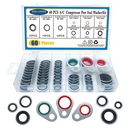 BUSY-CORNER A/C System Compressor Gasket Seals Air Conditioning Compressor Port Seal Washer Kit 60 Pieces Gasket Bonded Seal Assortment - Image 1