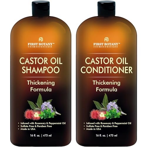 First Botany Castor Oil Shampoo and Conditioner - An Anti Hair Loss Set Thickening formula For Hair Regrowth, Anti Thinning Sulfate Free For Men & Women Anti Dandruff Treatment - 16 oz