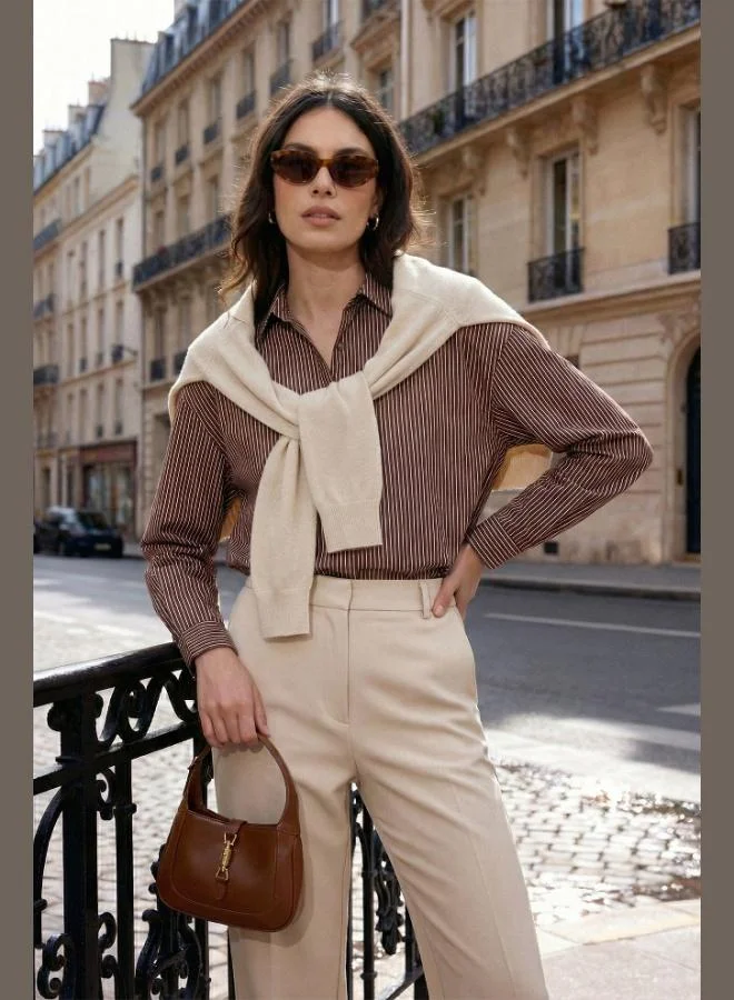 ليلا قميص نسائي كلاسيكي بأكمام طويلة وخطوط مقاس كبير