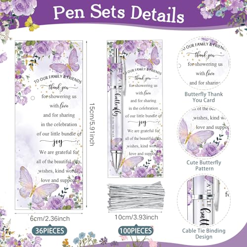 Dinifee 36 Sets Butterfly Baby Shower Favors for Guest Includes Rolling Paper Purple Ballpoint Pens with Greeting Cards Bulk for Party Decorations Game Prizes - Image 3