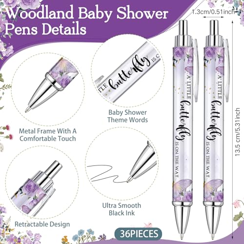 Dinifee 36 Sets Butterfly Baby Shower Favors for Guest Includes Rolling Paper Purple Ballpoint Pens with Greeting Cards Bulk for Party Decorations Game Prizes - Image 2