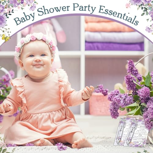 Dinifee 36 Sets Butterfly Baby Shower Favors for Guest Includes Rolling Paper Purple Ballpoint Pens with Greeting Cards Bulk for Party Decorations Game Prizes - Image 5