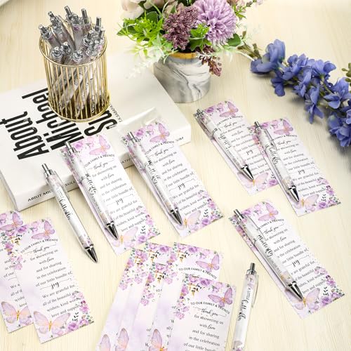 Dinifee 36 Sets Butterfly Baby Shower Favors for Guest Includes Rolling Paper Purple Ballpoint Pens with Greeting Cards Bulk for Party Decorations Game Prizes - Image 4