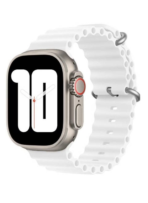 Ocean Band Compatible with Apple Watch Band Ultra 49mm 45mm 44mm 42mm, Adjustable Loop with Buckle Soft Stretchy Silicone Sports Band for iWatch Series SE 8 7 6 5 4 3 2 1 Men Women, White