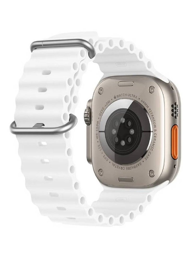 Generic Ocean Band Compatible with Apple Watch Band Ultra 49mm 45mm 44mm 42mm, Adjustable Loop with Buckle Soft Stretchy Silicone Sports Band for iWatch Series SE 8 7 6 5 4 3 2 1 Men Women, White  - Image 2