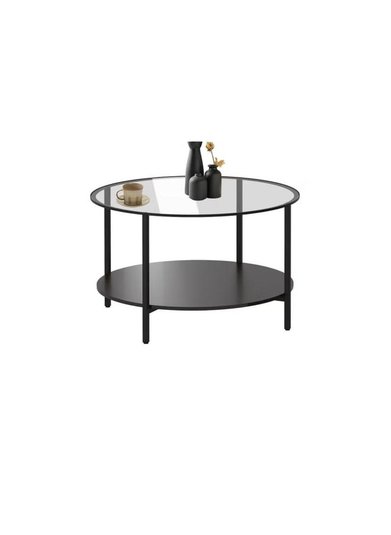 EXPERT Modern Glass Coffee Table,2 Layers Round Side Table,Living Room Center Table - Image 1