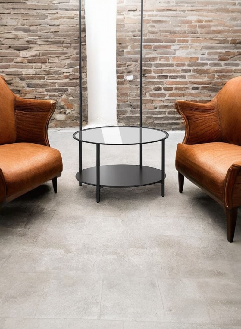 EXPERT Modern Glass Coffee Table,2 Layers Round Side Table,Living Room Center Table - Image 2