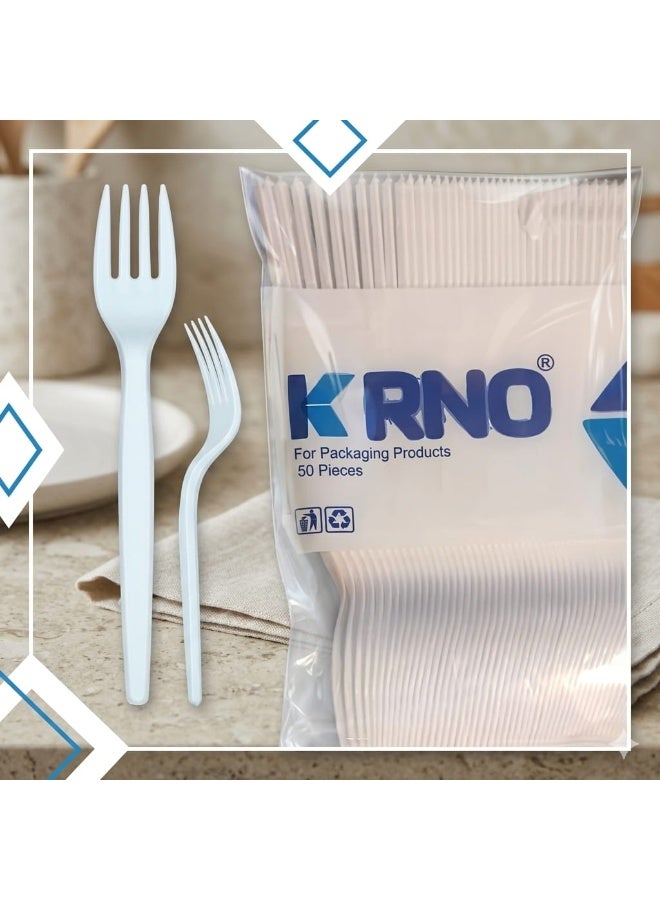 KRNO Plastic Forks Pack 50 Pieces – Disposable | Food Serving Forks for Parties & Restaurants - Image 2