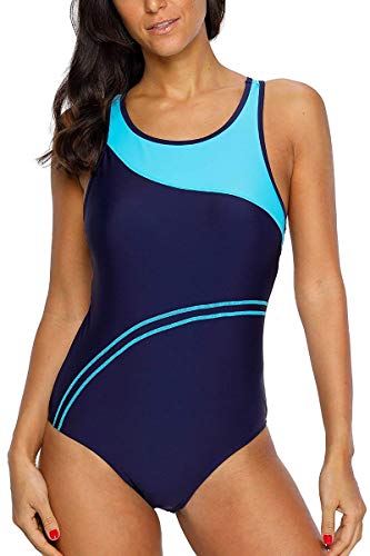 CharmLeaks Women's Super Pro Swimweaer Sporty Training Racing Bathing Suit Color Block Bule-new Medium - Image 1