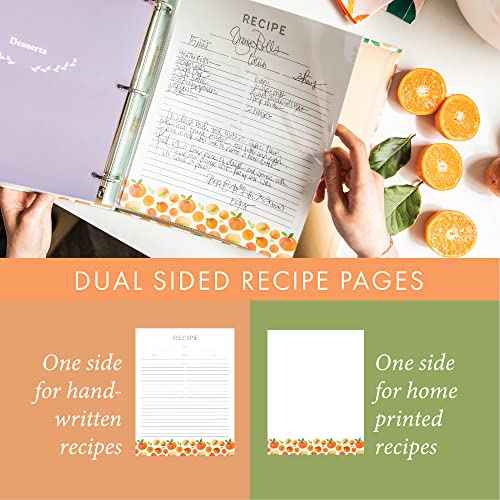 Jot  Mark Jot & Mark 8.5" x 11" Sturdy 3 Ring Recipe Binder with Spill-Proof Clear Binder Sleeves Sheet Protector, 30 Dual-Sided Recipe Card Pages for Written & Printed Recipes, Tabbed Dividers, Peach Dream - Image 5