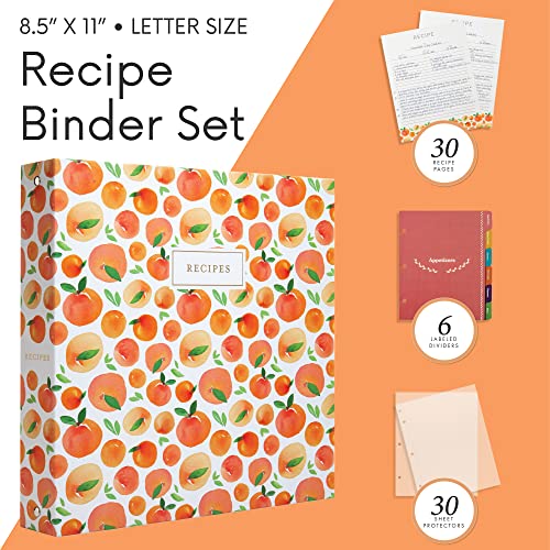 Jot  Mark Jot & Mark 8.5" x 11" Sturdy 3 Ring Recipe Binder with Spill-Proof Clear Binder Sleeves Sheet Protector, 30 Dual-Sided Recipe Card Pages for Written & Printed Recipes, Tabbed Dividers, Peach Dream - Image 3