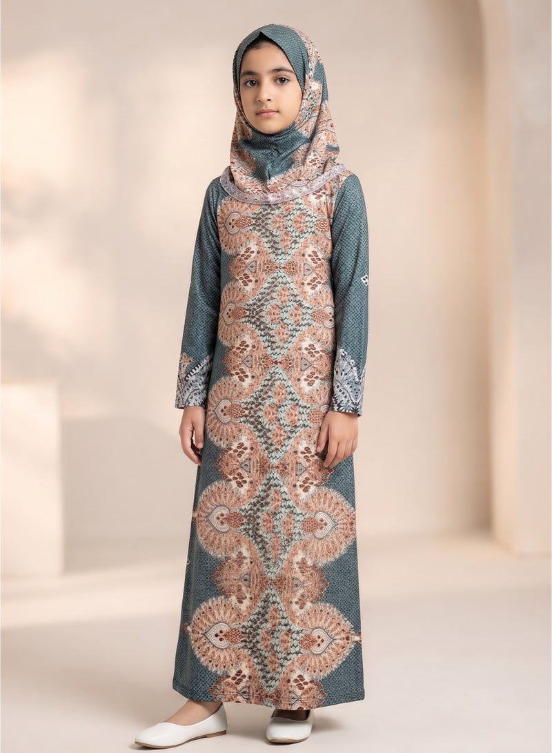 Girls' Patterned Prayer Esdall with Hood - Size 10 - Image 1
