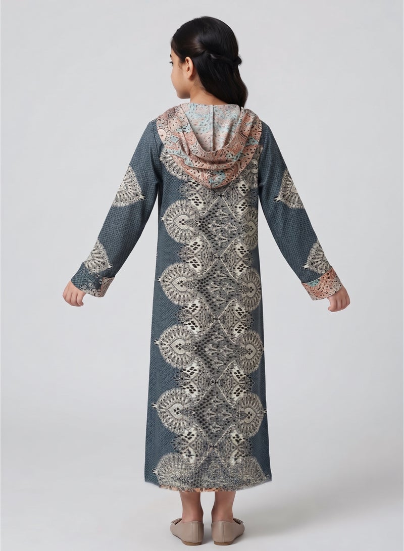Girls' Patterned Prayer Esdall with Hood - Size 10 - Image 2