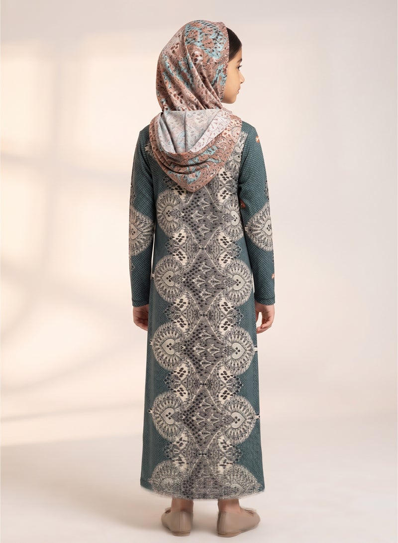 Girls' Patterned Prayer Esdall with Hood - Size 10 - Image 3