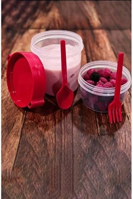 Hane216 Double Chamber - Portable Muesli with Fork and Spoon - Snack Container 1100 ml