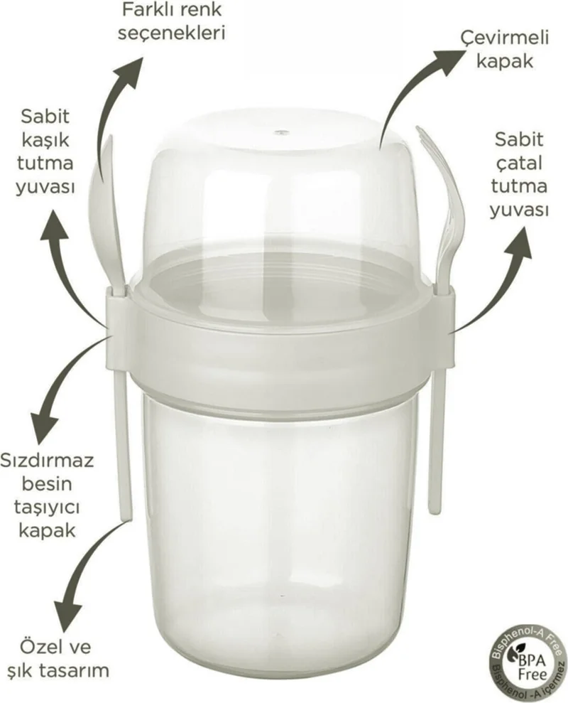 Hane216 Double Chamber - Portable Muesli with Fork and Spoon - Snack Container 1100 ml