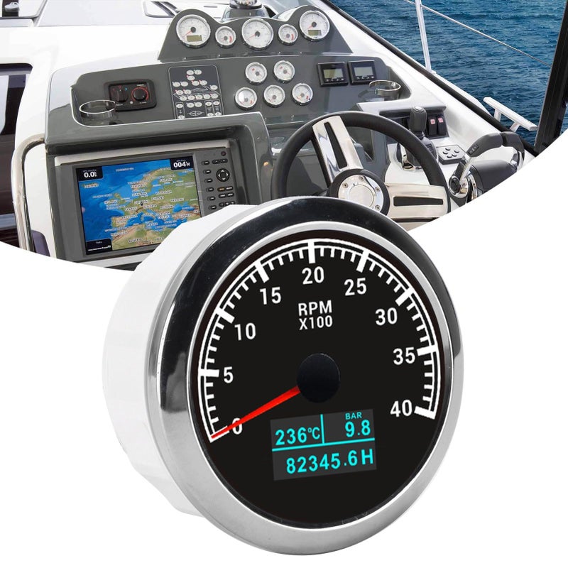 Black Dial Pointer Tachometer RPM Gauge ABS Stainless Steel Easy Install For Car Boat Truck - Image 4
