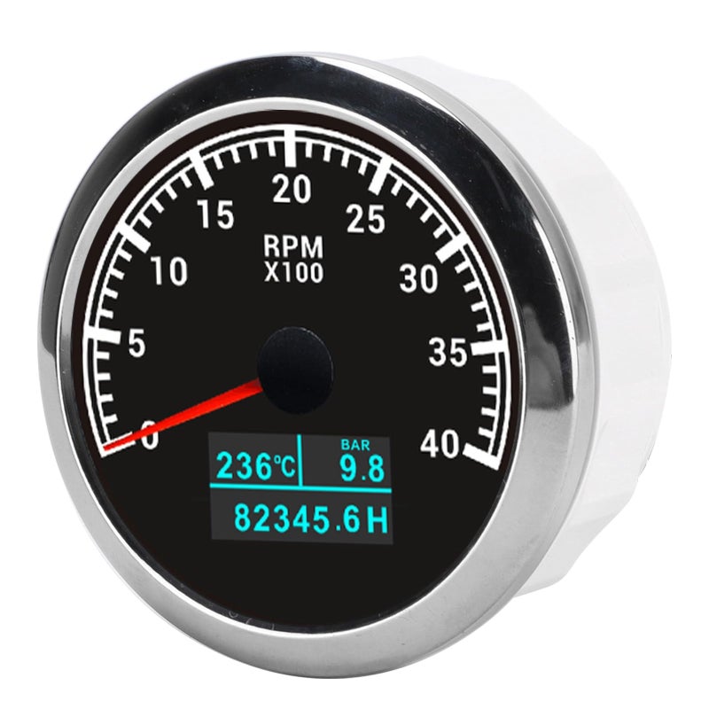 Black Dial Pointer Tachometer RPM Gauge ABS Stainless Steel Easy Install For Car Boat Truck - Image 3