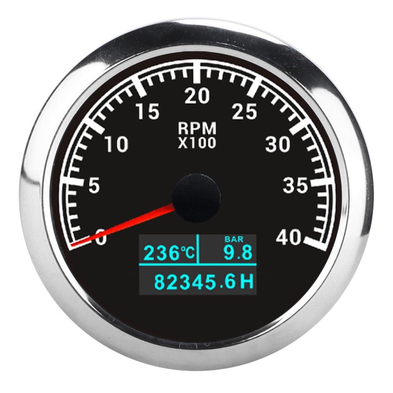 Black Dial Pointer Tachometer RPM Gauge ABS Stainless Steel Easy Install For Car Boat Truck - Image 2