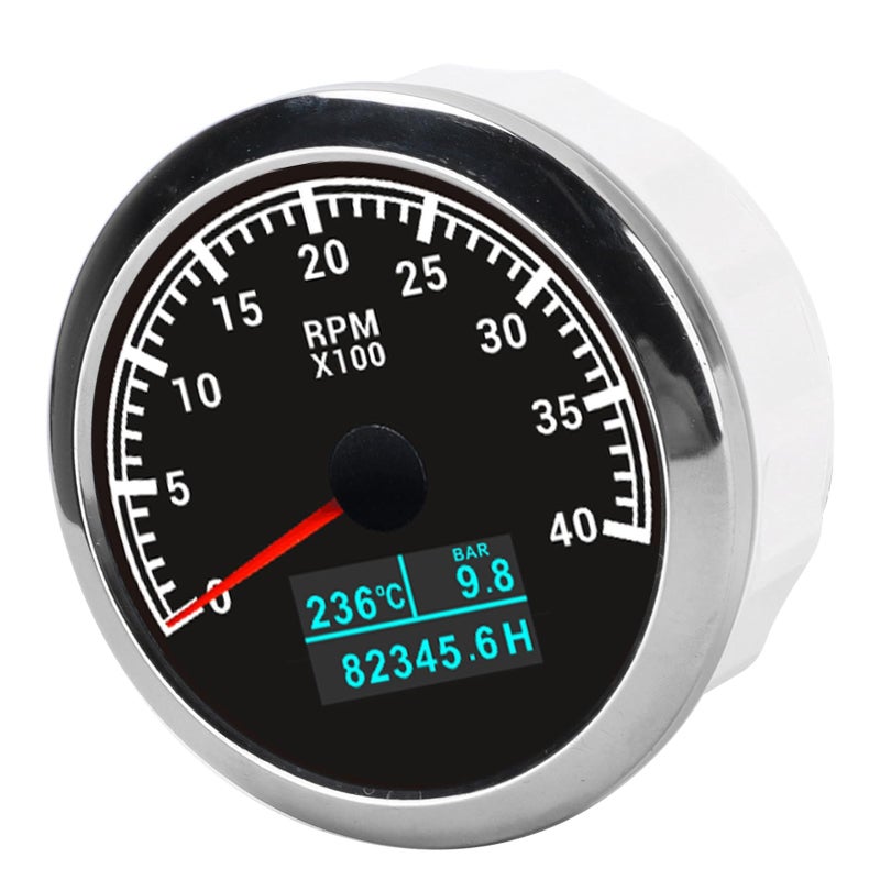 Black Dial Pointer Tachometer RPM Gauge ABS Stainless Steel Easy Install For Car Boat Truck - Image 5