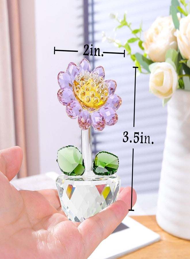 Movdyka Crystal Purple Sunflower Decor Figurine Unique Gifts for Women Mom Birthday Cute Sun Flowers Home Office Table Decor Collectible Crystal Flower Glass Paperweight - Image 2