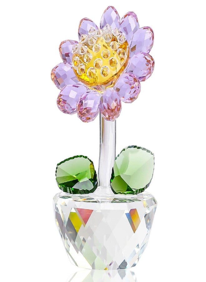 Movdyka Crystal Purple Sunflower Decor Figurine Unique Gifts for Women Mom Birthday Cute Sun Flowers Home Office Table Decor Collectible Crystal Flower Glass Paperweight - Image 1