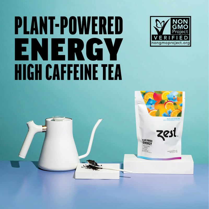 Zest 150mg High Caffeine Energy Loose Leaf Blend - Blue Lady Black Tea - 4 Oz - Hot or Iced - All Natural Strong Flavored Healthy Coffee Alternative Highly Caffeinated Substitute - Perfect for Keto - Image 3