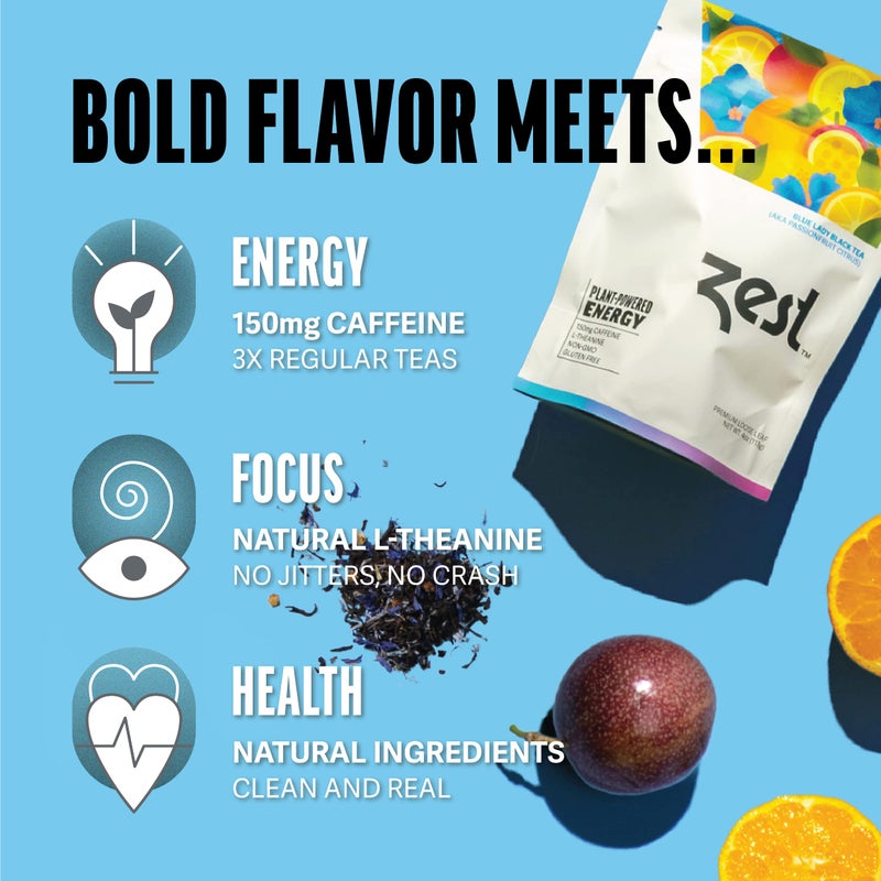 Zest 150mg High Caffeine Energy Loose Leaf Blend - Blue Lady Black Tea - 4 Oz - Hot or Iced - All Natural Strong Flavored Healthy Coffee Alternative Highly Caffeinated Substitute - Perfect for Keto - Image 5