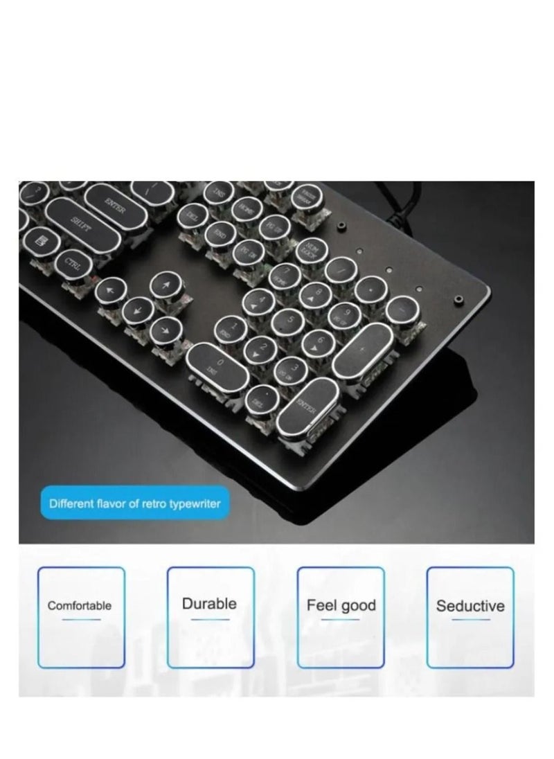T-WOLF - Blue Switches Wired Mechanical Keyboard with Backlit 104 Round Keys Punk Style Silver - Image 1