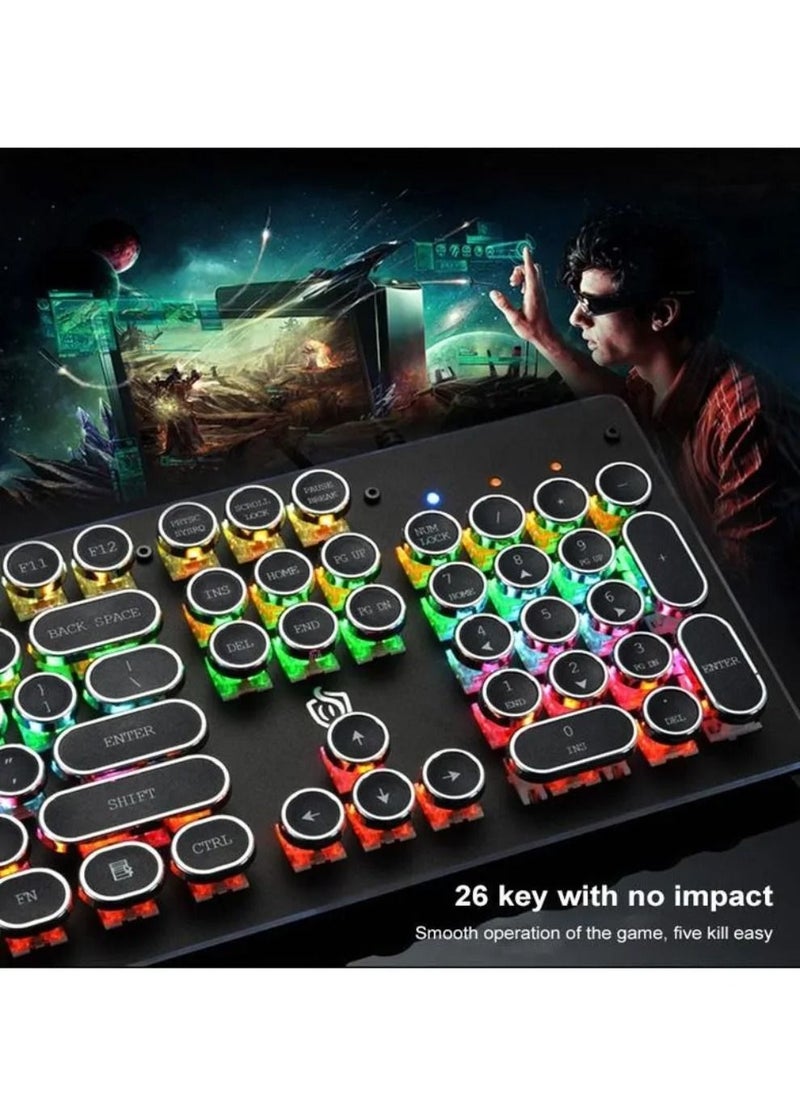 T-WOLF - Blue Switches Wired Mechanical Keyboard with Backlit 104 Round Keys Punk Style Silver - Image 1