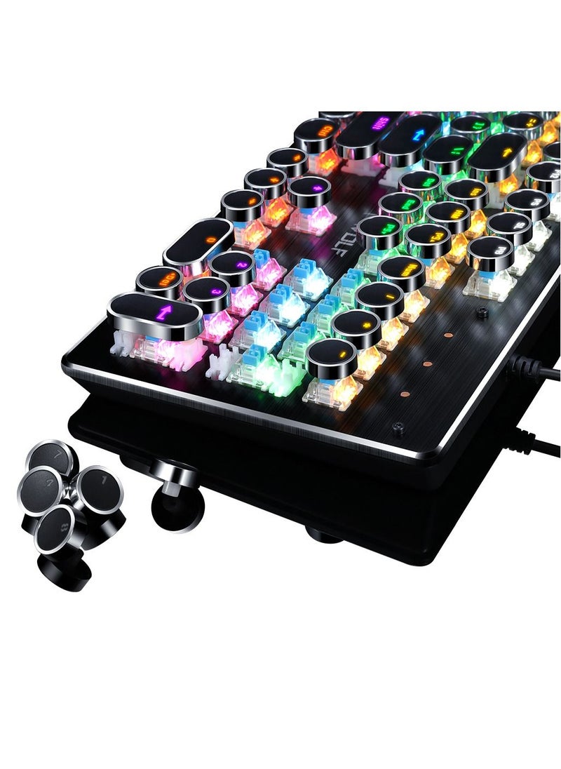 T-WOLF - Blue Switches Wired Mechanical Keyboard with Backlit 104 Round Keys Punk Style Silver - Image 1