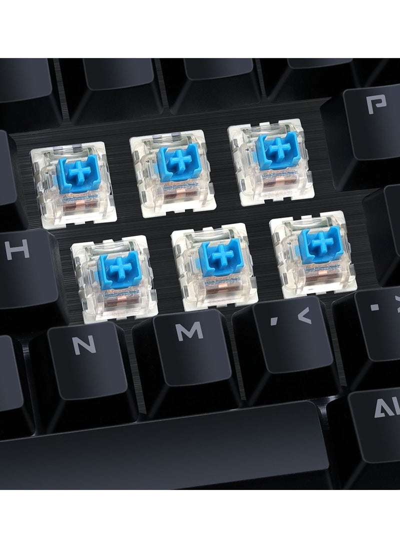 T-WOLF - Blue Switches Wired Mechanical Keyboard with Backlit 104 Round Keys Punk Style Silver - Image 1