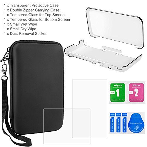 AFUNTA Protective Cases Compatible New 2DS XL with Screen Protectors, AFUNTA 1 Crystal Clear Case and 1 EVA Carrying Case for Console, with 2 Pcs Anti-Scratch Tempered Glass Films for Screens - Image 3