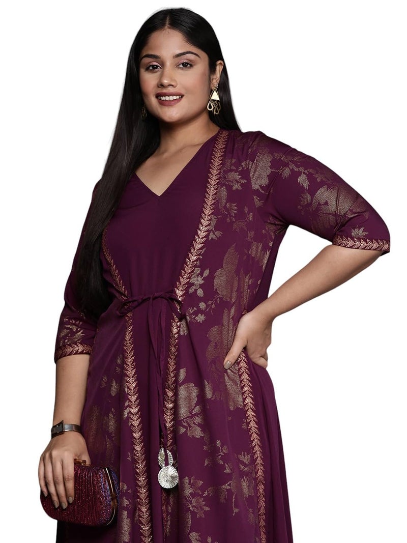 A Plus by Ahalyaa Women's Crepe Fit and Flare Maxi Dress (AP-AHDRCRSM-995-FF-7XL_Burgundy - Image 1