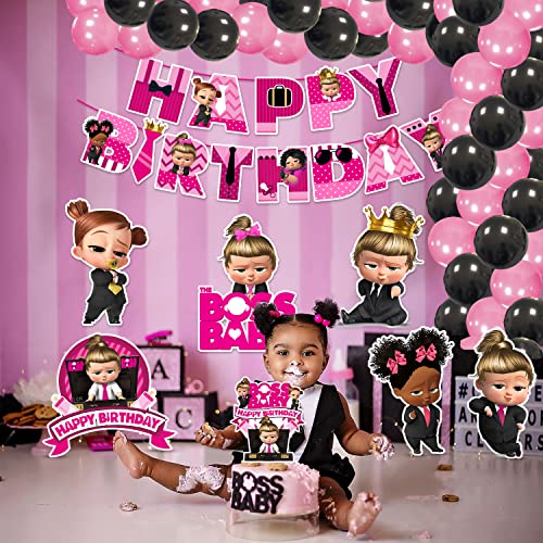 Zyozique Girl Boss Baby Theme Balloon Arc Decoration, Girl Boss Baby Birthday for Girls with Happy Birthday Paper Banner Cardstock Cake Toppers Balloons Birthday Decoration Kit (Pack of 60) - Image 3