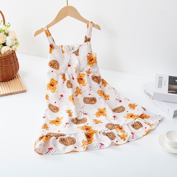 Summer Suspender Skirt Korean Style Girls And Children'S Pajamas Bubble Cotton Girls Cartoon Thin Soft Lace Home Clothes - Image 1