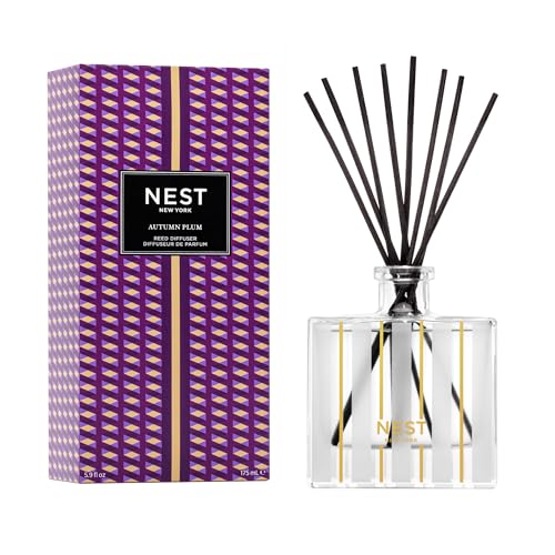 Nest New York ناست نيويورك معطر الهواء ريد ديفيوزر برقوق الخريف 59 أونصة سائلة  عطر يدوم حتى 90 يومًا  حاوية زجاجية قابلة لإعادة الاستخدام والتعبئة  تشمل 8 أعواد ريد طبيعية بالكامل  خالية من اللهب