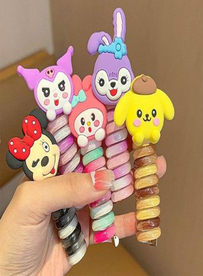 WECROO Telephone Wire Unicorn Hair Bands for Girls - Spiral Hair Ties Colorful Telephone Line Hair Bands Ponytail Holders (Pack of 4) 2Pair - Image 1
