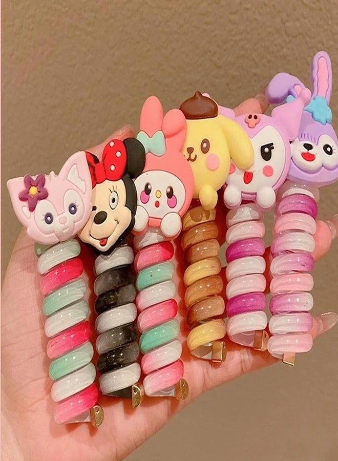 WECROO Telephone Wire Unicorn Hair Bands for Girls - Spiral Hair Ties Colorful Telephone Line Hair Bands Ponytail Holders (Pack of 4) 2Pair - Image 4