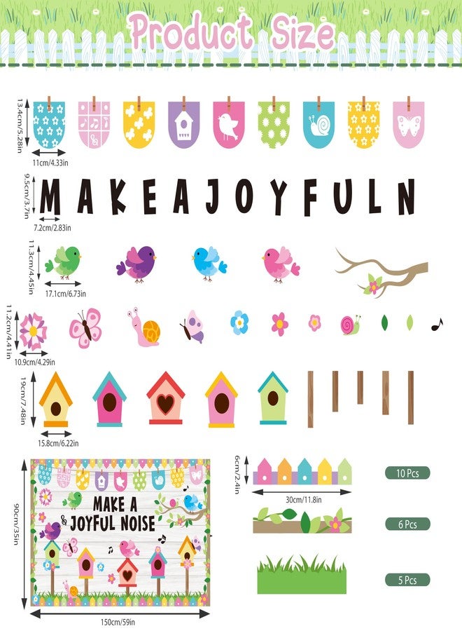Polaxium Spring Bulletin Board Decorations Spring Classroom Make A Joyful Noise Spring Bulletin Board Set Spring Birds Flowers Cutouts for Teacher School Office Chalkboard Wall Library Window Home Decor - Image 4