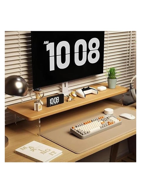 Monitor Stand Riser, 60CM Wood Laptop Stand for Desk, Clear Computer Monitor Stand, Computer Desktop Organizer Stand for Laptop Printer, Desk Monitor Riser