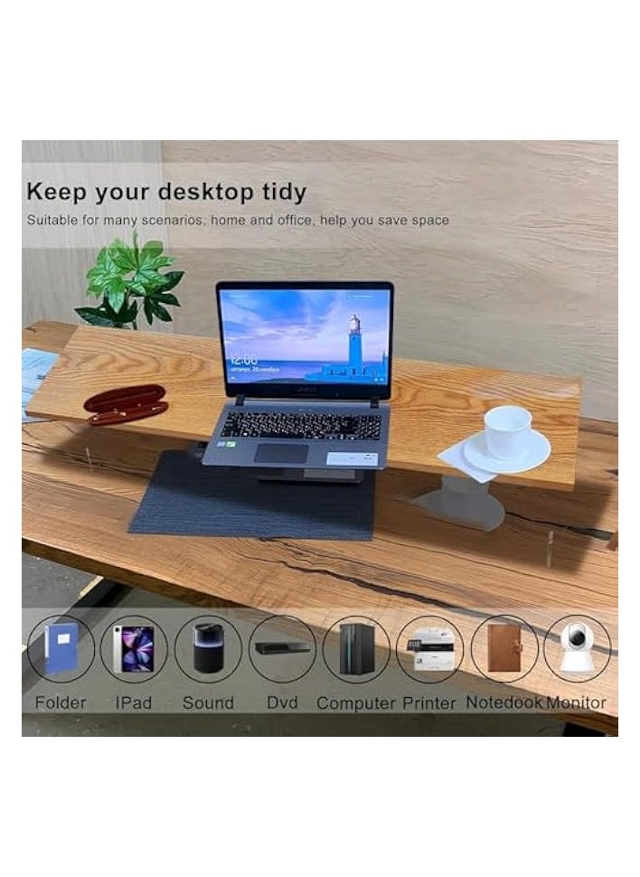 Monitor Stand Riser, 60CM Wood Laptop Stand for Desk, Clear Computer Monitor Stand, Computer Desktop Organizer Stand for Laptop Printer, Desk Monitor Riser