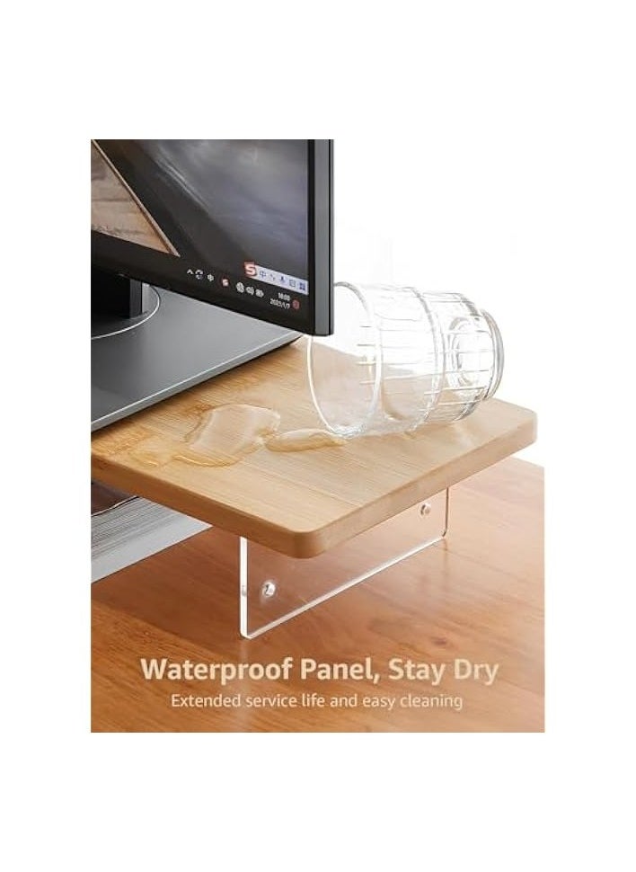Monitor Stand Riser, 60CM Wood Laptop Stand for Desk, Clear Computer Monitor Stand, Computer Desktop Organizer Stand for Laptop Printer, Desk Monitor Riser