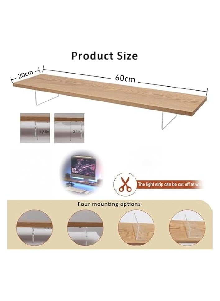 Monitor Stand Riser, 60CM Wood Laptop Stand for Desk, Clear Computer Monitor Stand, Computer Desktop Organizer Stand for Laptop Printer, Desk Monitor Riser