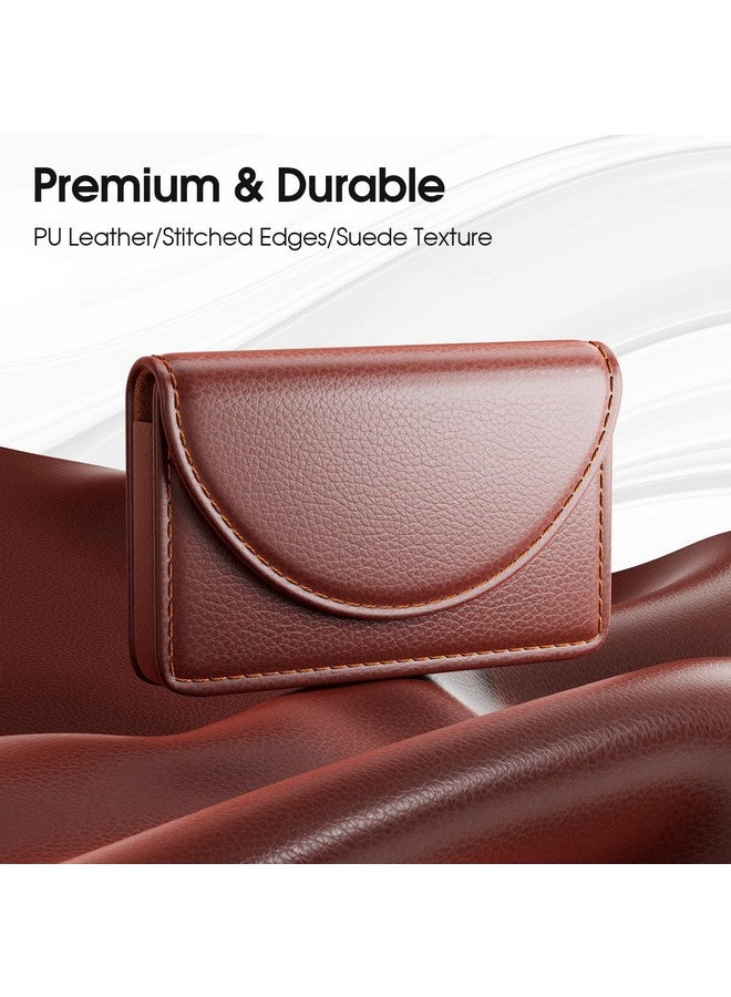 MaxGear Business Card Holder, Pu Leather Business Card Case Pocket Business Card Holders For Men Or Women, Professional Slim Business Card Carrier Name Card Holder Wallet With Magnetic Shut, Coffee  - Image 4