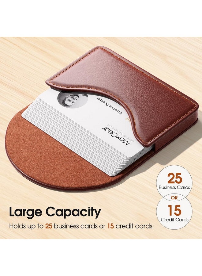 MaxGear Business Card Holder, Pu Leather Business Card Case Pocket Business Card Holders For Men Or Women, Professional Slim Business Card Carrier Name Card Holder Wallet With Magnetic Shut, Coffee  - Image 2