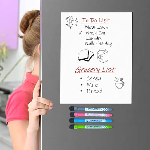 GLUN® Magnetic Plain White Planner Sheet Size 23x30cm for Metal Surface, Fridge, Almira with 4 Pieces of Multicolour Markers, Dry Erase Planning Magnetic Sheet Pack of 1 - Image 1
