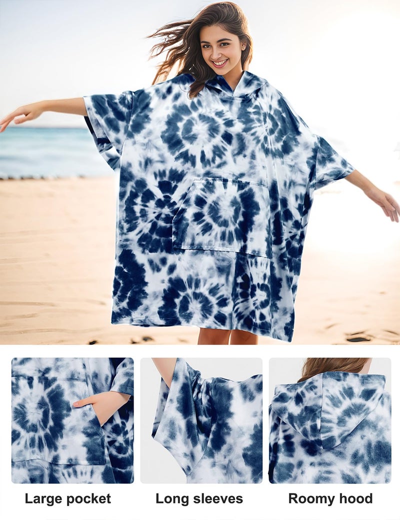 KFUBUO Surf Poncho Changing Towel Swim Robe with Pocket Plus Size Terry Cloth Swim Cover Up for Women Towel Poncho Hoodie - Image 4
