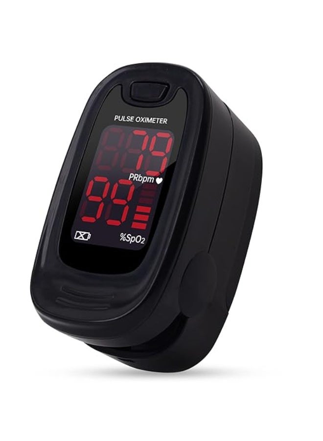 Digital Fingertip Pulse Oximeter – Portable Oxygen Saturation & Heart Rate Monitor – Clear LED Display with Pulse Bar Graph – Includes Neck/Wrist Cord (Black) - Image 1