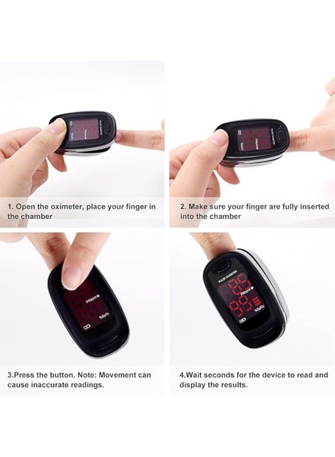 Digital Fingertip Pulse Oximeter – Portable Oxygen Saturation & Heart Rate Monitor – Clear LED Display with Pulse Bar Graph – Includes Neck/Wrist Cord (Black) - Image 4